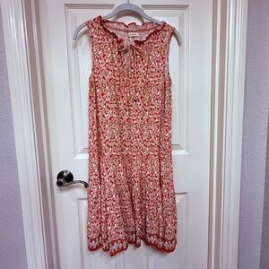 Max Studio Sleeveless Summer Dress red with white, tan, black graphic design - S